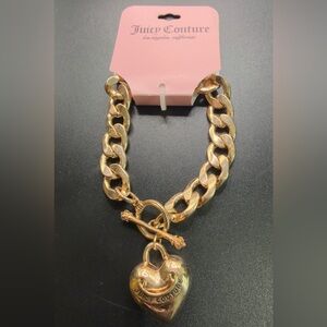 NWT JUICY COUTURE GOLD TONE PUFFY HEART TOGHLE CLASP CHUNKY CHAIN BRACELET